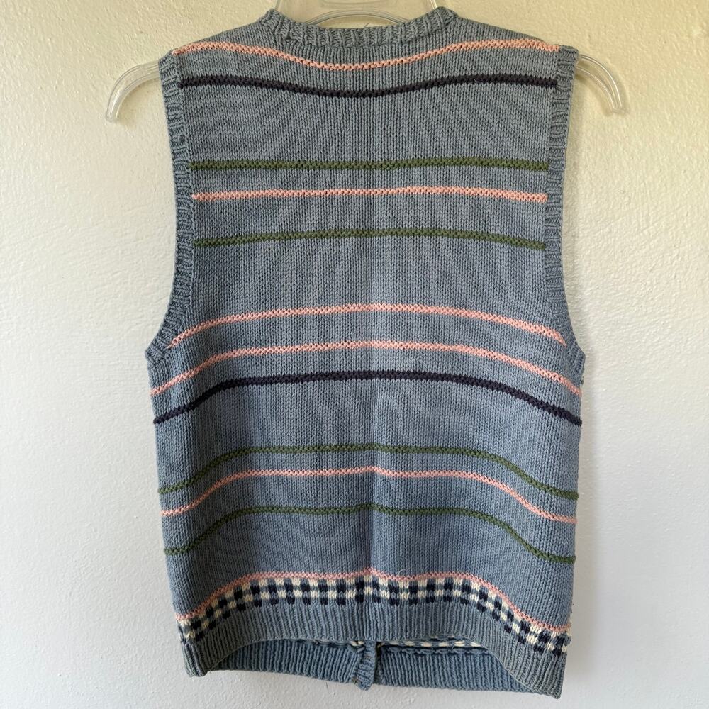 Talbots Size S Baby Blue knit Vest multicolor multi floral & geometric pattern - Picture 5 of 7